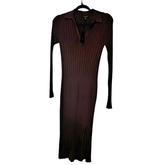 Rag & Bone Dawson Polo Dress Ribbed Knit Stretch Brown Size XXS /XS NWT